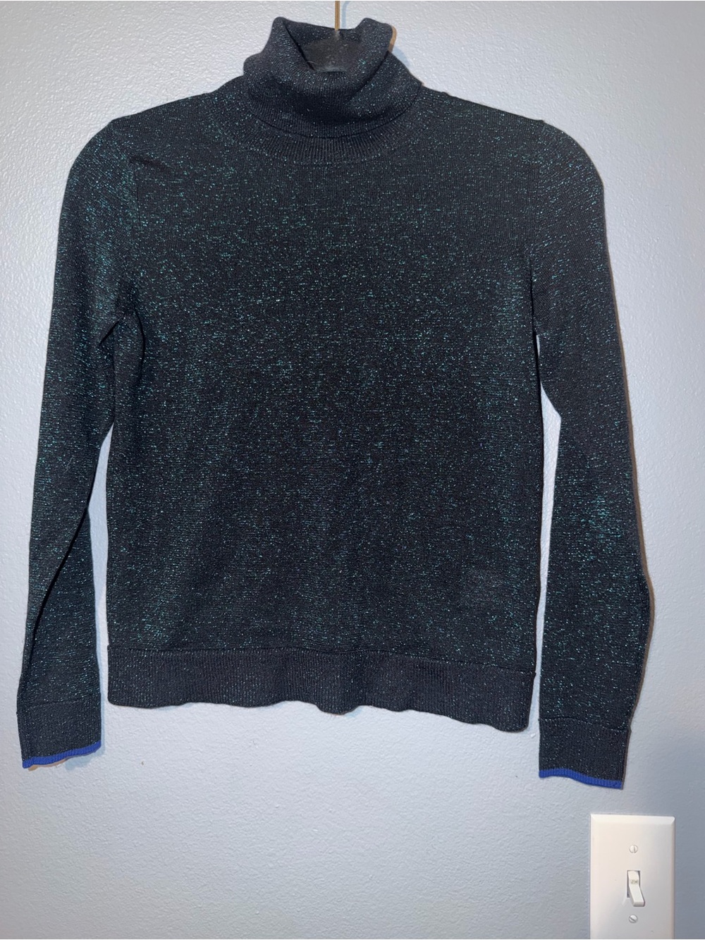 Anthropologie Black Turtleneck Sweater with Teal Sparkle